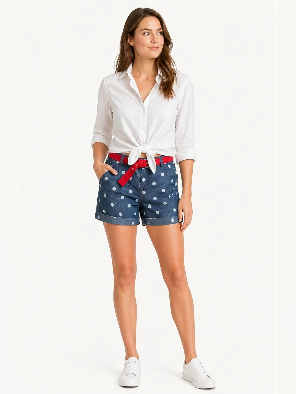 U.S. Polo Assn Polka Dot Chambray Shorts Red Belt Size 7 / 8